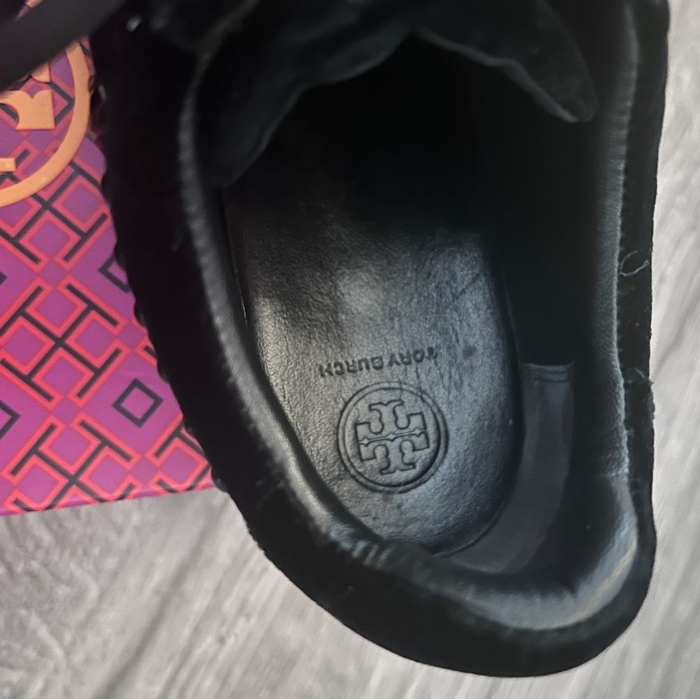 TORY BURCH * SCARLETT RUNNER VELVET   EMBELLISHED BLACK SNEAKERS - Picture 3 of 10